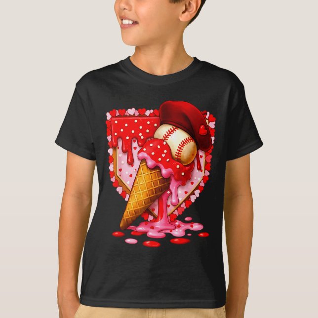 Baseball Heart Valentine Baseball Ice Cream Drip B T-Shirt (Vorderseite)