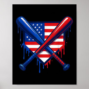 Baseball-Heimplatte-Tropf-Jungen-Eiscreme-Us-Flagg Poster