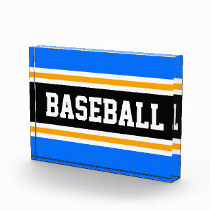 BASEBALL Hellblau Schwarz Weiß Orange Streifen Fotoblock