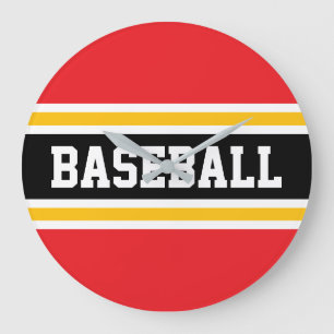 BASEBALL Helles Rot Weiß Schwarz Orange Streifen Große Wanduhr