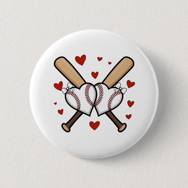 Baseball-Herz-Design mit Schlägern und Schleifen Button (Vorderseite)