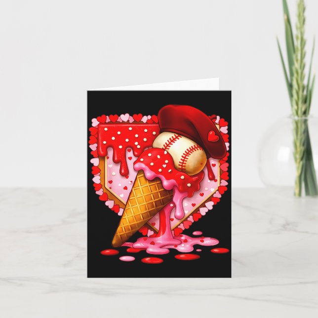Baseball Herz Valentinstag Baseball Eis Drip B Karte (Vorderseite)