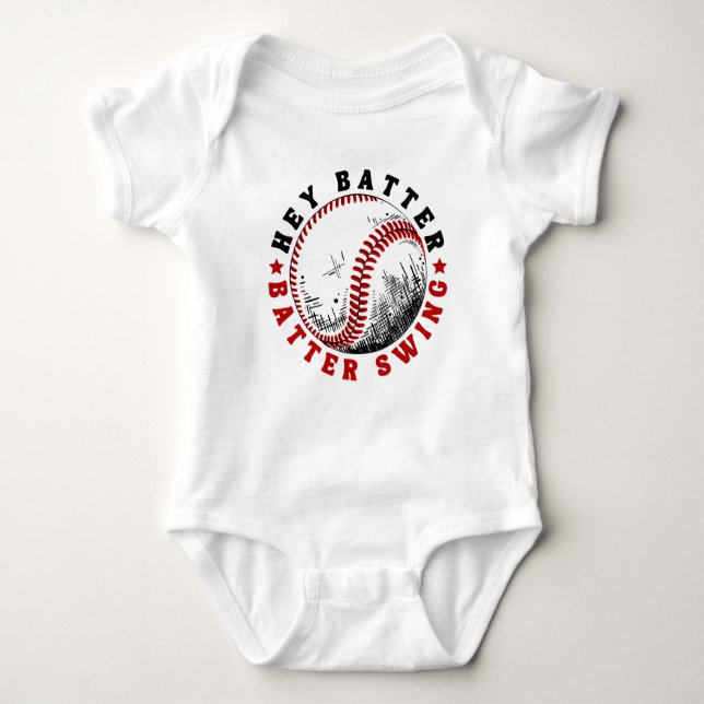 Baseball Hey Batter Swing Baby Strampler (Vorderseite)