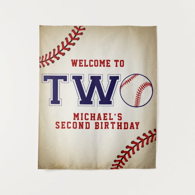 Baseball-Hintergrund zum zweiten Geburtstag Wandteppich (Vorderseite)