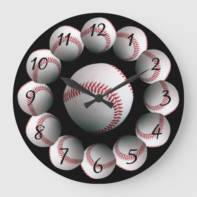 Baseball-Hintergrunduhr Große Wanduhr (Vorderseite)