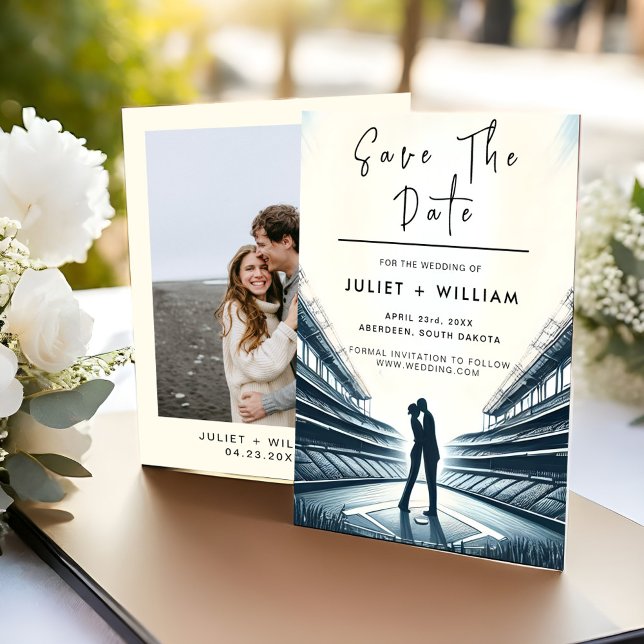 Baseball-Hochzeit im Team Ball Field Pitch Save The Date (Von Creator hochgeladen)