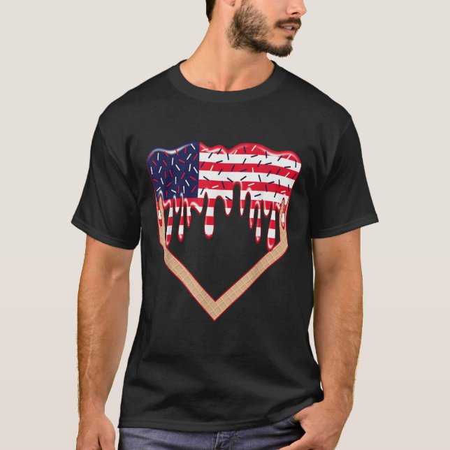 Baseball Home Plate Drip Boys Ice Cream Us Flag 4t T-Shirt (Vorderseite)