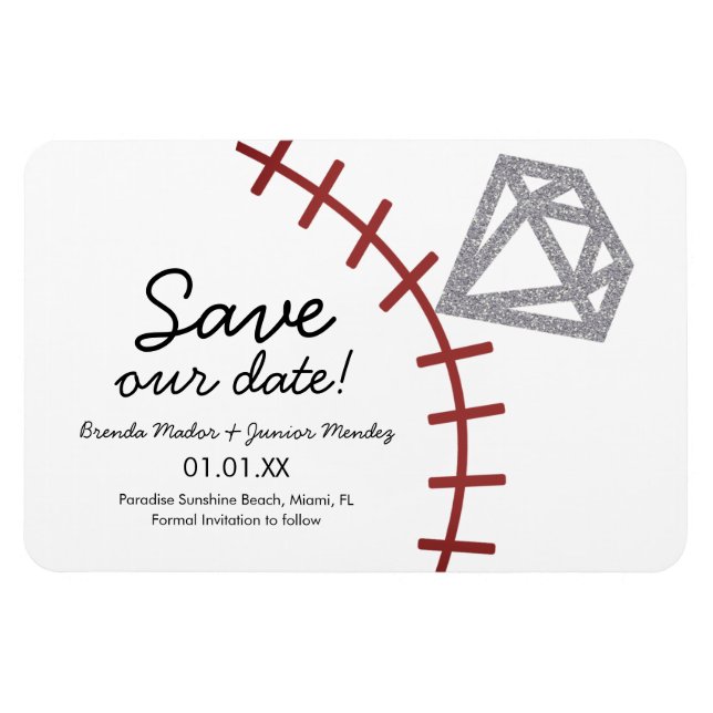 Baseball Homerun Diamond Gem Save the Date Magnet (Horizontal)