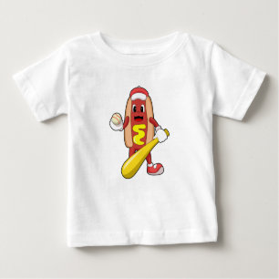 Baseball-Hotdog mit Baseball-Fledermaus Baby T-shirt