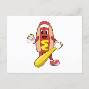 Baseball-Hotdog mit Baseball-Fledermaus Postkarte