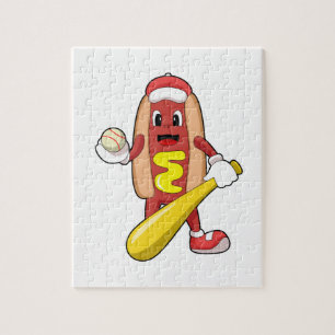 Baseball-Hotdog mit Baseball-Fledermaus Puzzle