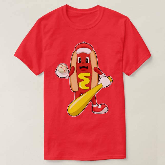Baseball-Hotdog mit Baseball-Fledermaus T-Shirt (Design vorne)