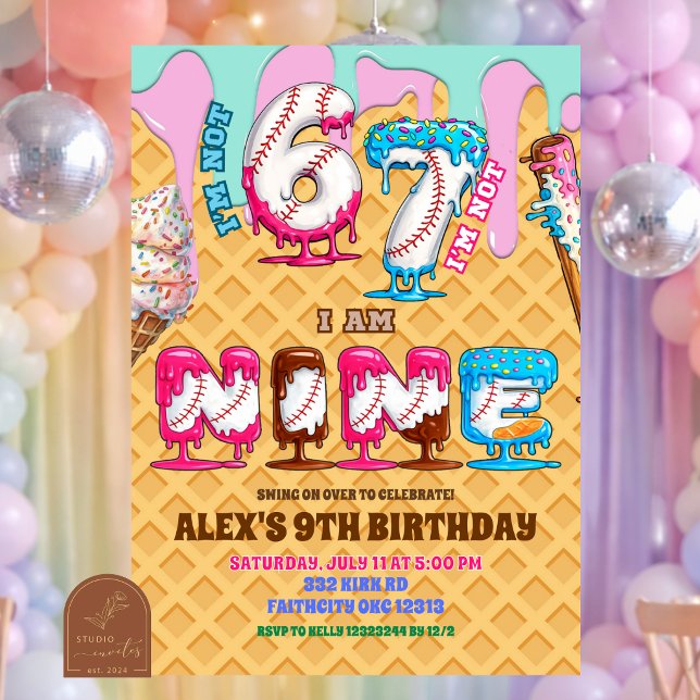 Baseball Ice Ceam Drip Six Seven boy 9th Birt Einladung (Von Creator hochgeladen)
