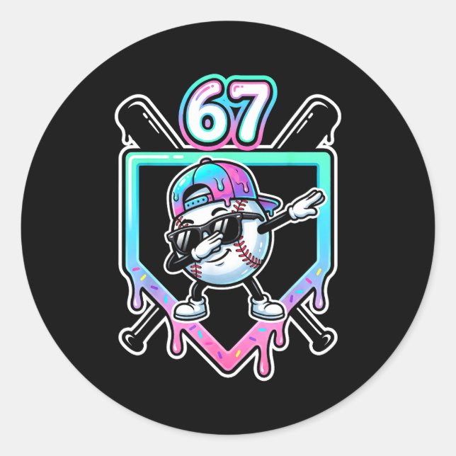Baseball Ice Cream Drip 67 Player Dabbing Six Seve Runder Aufkleber (Vorderseite)