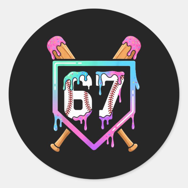 Baseball Ice Cream Drip 67 Player Dabbing Six Seve Runder Aufkleber (Vorderseite)