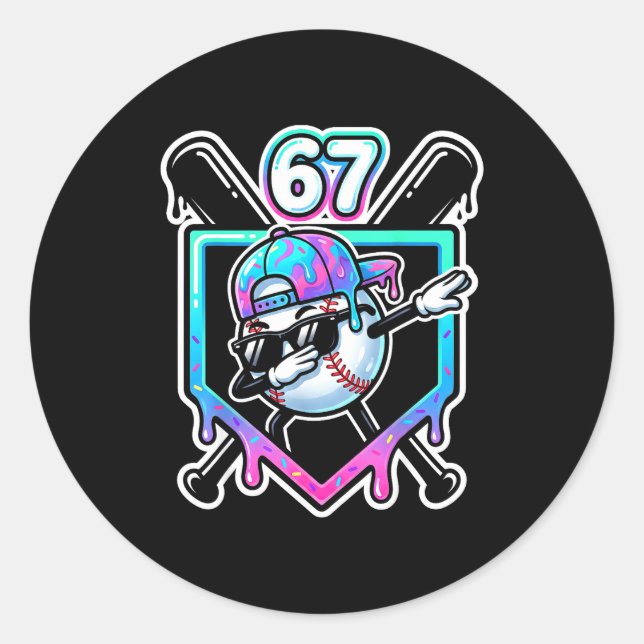 Baseball Ice Cream Drip 67 Player Dabbing Six Seve Runder Aufkleber (Vorderseite)