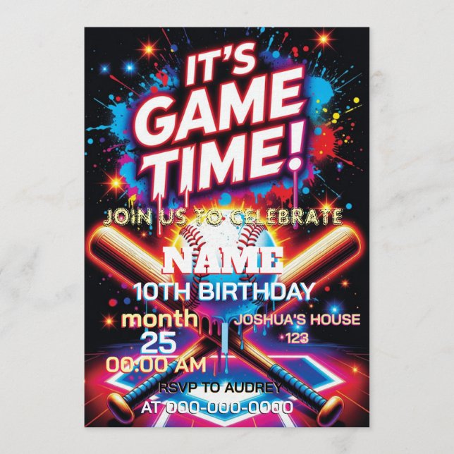 Baseball Ice Cream Drip Birthday Invitation Einladung (Vorderseite)