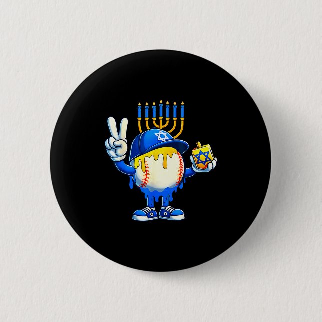 Baseball Ice Cream Drip Dreidel Happy Hanukkah Boy Button (Vorderseite)