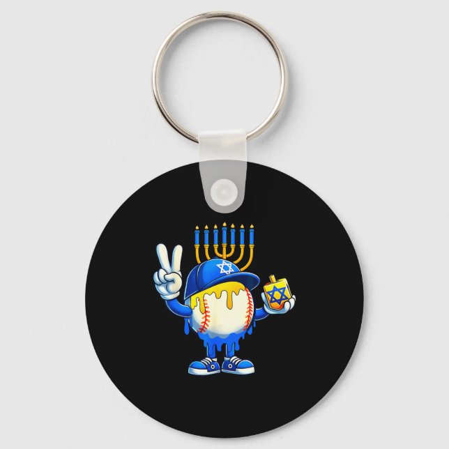 Baseball Ice Cream Drip Dreidel Happy Hanukkah Boy Schlüsselanhänger (Vorderseite)