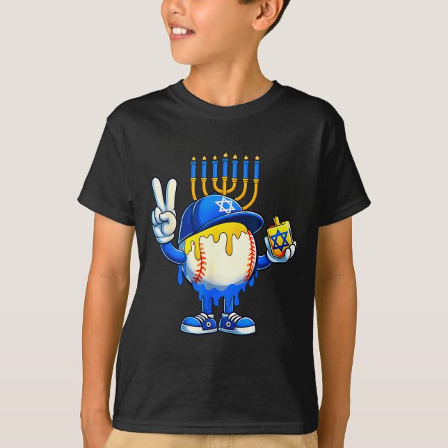 Baseball Ice Cream Drip Dreidel Happy Hanukkah Boy T-Shirt (Vorderseite)