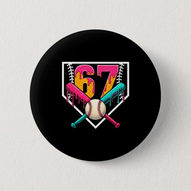 Baseball Ice Cream Drip Number 67 Player 67th Birt Button (Vorderseite)