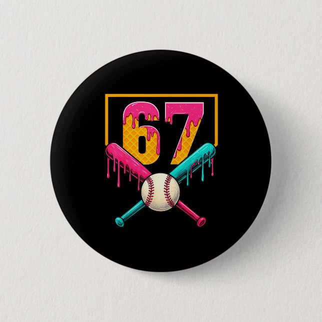 Baseball Ice Cream Drip Number 67 Player 67th Birt Button (Vorderseite)