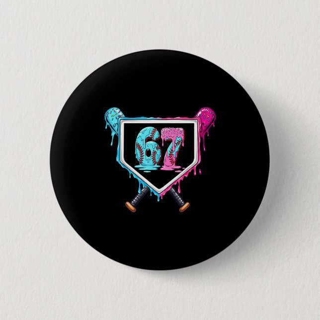 Baseball Ice Cream Drip Number 67 Player 67th Birt Button (Vorderseite)