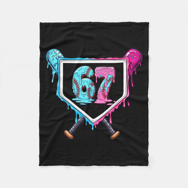 Baseball Ice Cream Drip Number 67 Player 67th Birt Fleecedecke (Vorderseite)