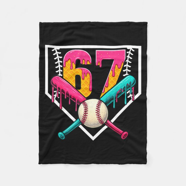 Baseball Ice Cream Drip Number 67 Player 67th Birt Fleecedecke (Vorderseite)