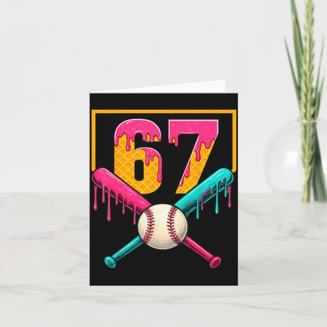 Baseball Ice Cream Drip Number 67 Player 67th Birt Karte (Vorderseite)