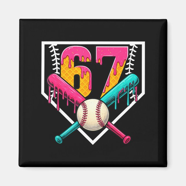 Baseball Ice Cream Drip Number 67 Player 67th Birt Magnet (Vorne)