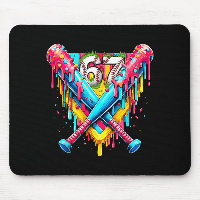 Baseball Ice Cream Drip Number 67 Player 67th Birt Mousepad (Vorne)