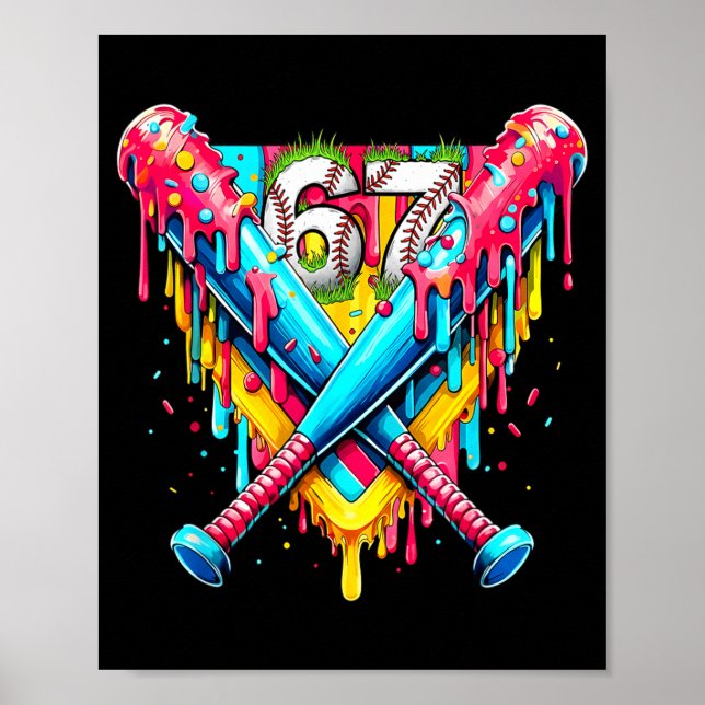 Baseball Ice Cream Drip Number 67 Player 67th Birt Poster (Vorne)