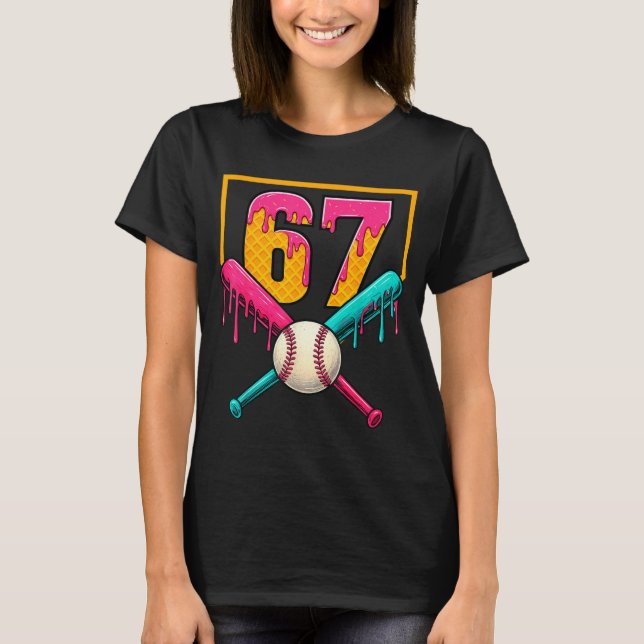 Baseball Ice Cream Drip Number 67 Player 67th Birt T-Shirt (Vorderseite)