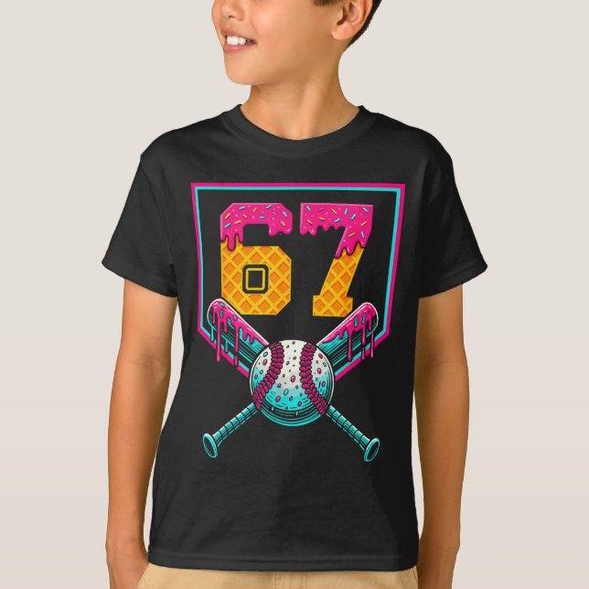Baseball Ice Cream Drip Number 67 Player 67th Birt T-Shirt (Vorderseite)