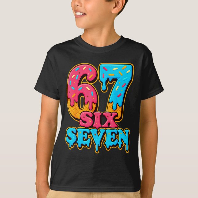 Baseball Ice Cream Drip Number 67 Six Seven Meme C T-Shirt (Vorderseite)