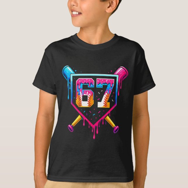 Baseball Ice Cream Drip Number 67 Six Seven Meme C T-Shirt (Vorderseite)