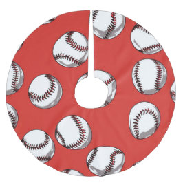 Baseball im roten Hintergrund Polyester Weihnachtsbaumdecke