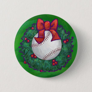 Baseball im Weihnachtskranz Button