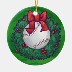 Baseball im Weihnachtskranz Keramikornament