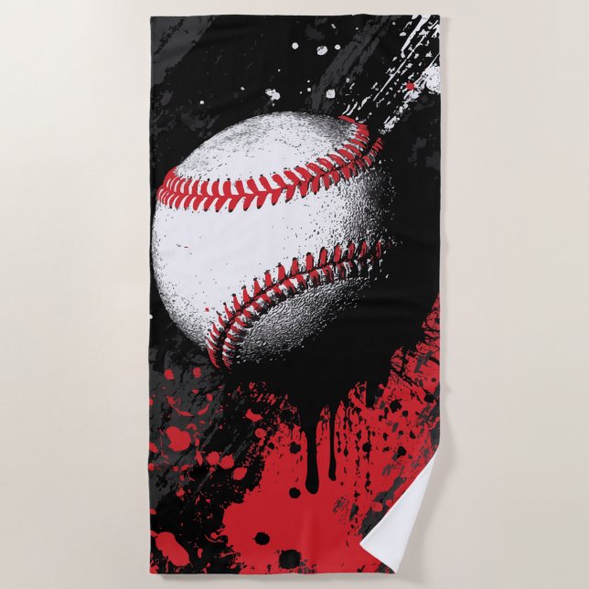 Baseball Impact Kunst – Fettes rotes Spritzdesign Strandtuch (Vorderseite)