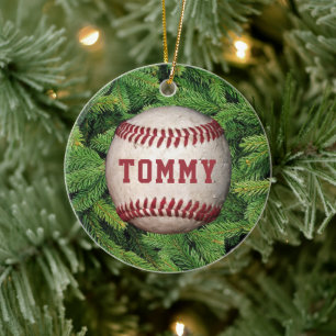 Baseball in der Luft, auf einem Baum, personalisie Keramik Ornament