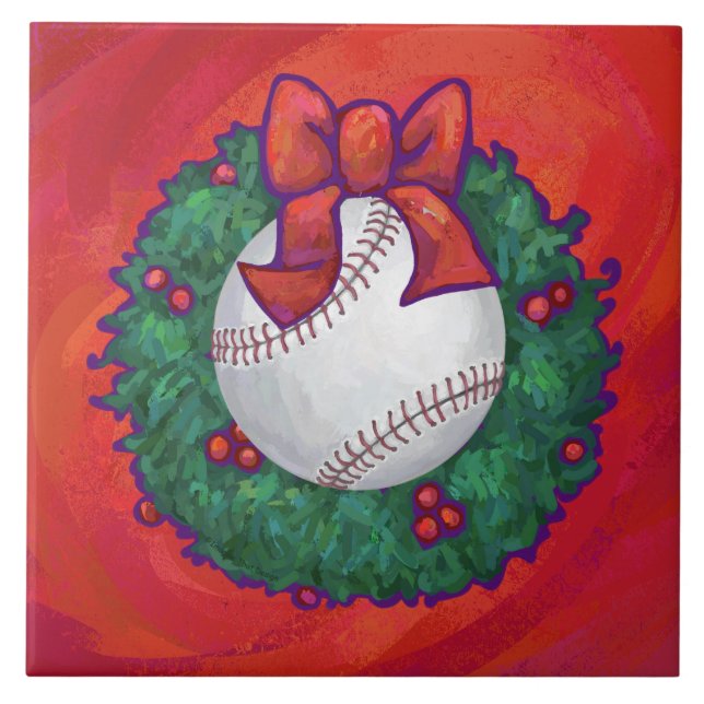 Baseball in Kreath auf Rot Fliese (Vorderseite)