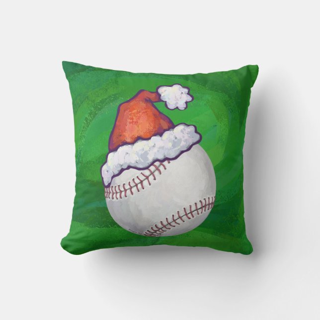 Baseball in Weihnachtsmannmütze über Grün Kissen (Vorderseite)