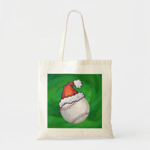 Baseball in Weihnachtsmannmütze über Grün Tragetasche