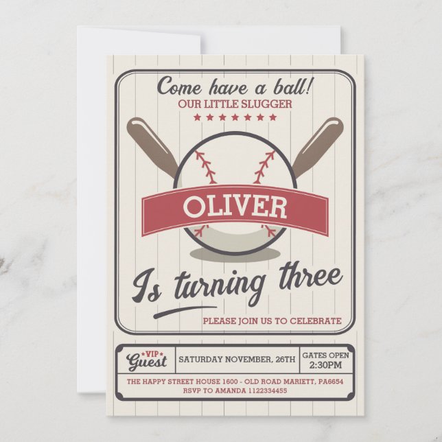 Baseball Invitation for Birthday Party Slugger Einladung (Vorderseite)