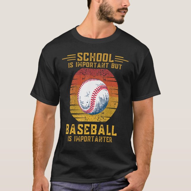 Baseball Is Importanter Than School Sunset Retro S T-Shirt (Vorderseite)