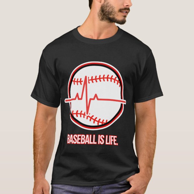 Baseball is Life Heartbeat Pulse Graphic T-Shirt (Vorderseite)