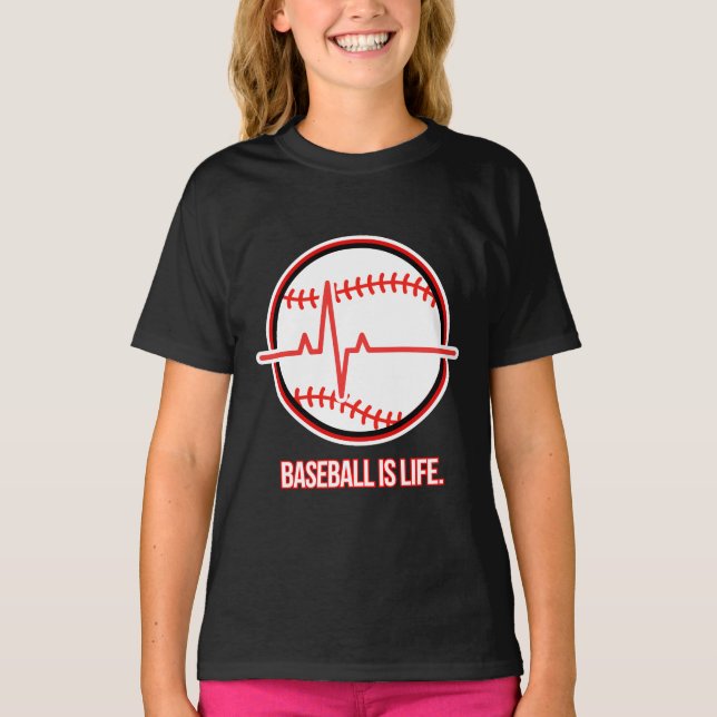 Baseball is Life Heartbeat Pulse Graphic T-Shirt (Vorderseite)