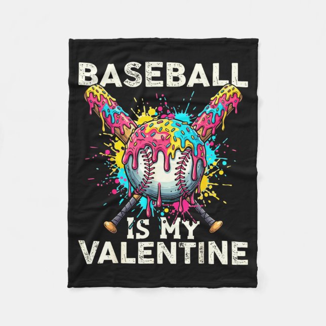 Baseball Is My Valentine Ice Cream Drip Crossed Ba Fleecedecke (Vorderseite)